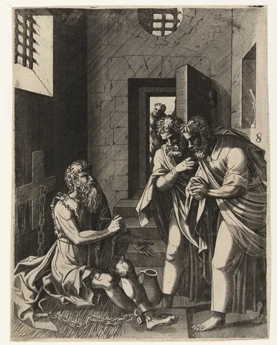 Johannes de Doper in de gevangenis by Unknown, print, 1553-1558