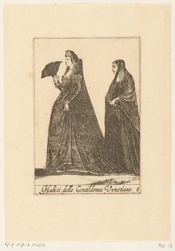 Twee welgestelde vrouwen gekleed volgens de Venetiaanse mode by anonymous, print, 1720-1772