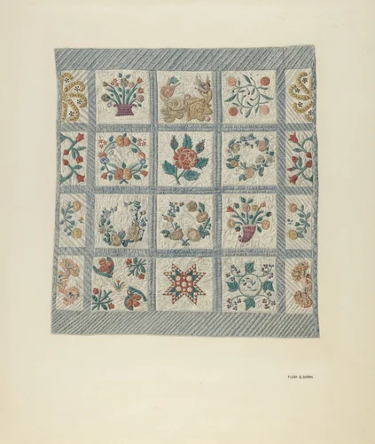 Friendship Quilt by Flora G. Guerra, index of american design, 1935-1942