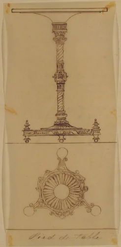 Designs for a Table and a Table Base by anonymous, drawing, 1800-1899