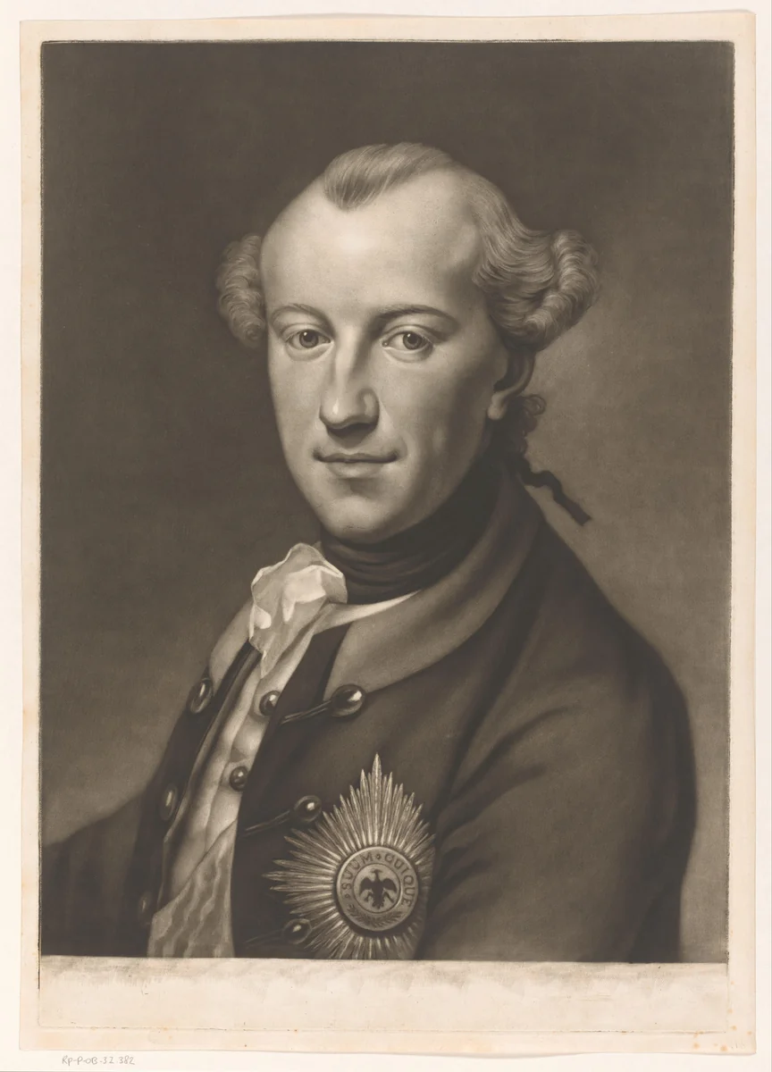 Portret van Karel Willem Ferdinand van Brunswijk-Wolfenbüttel by James McArdell, print, 1764