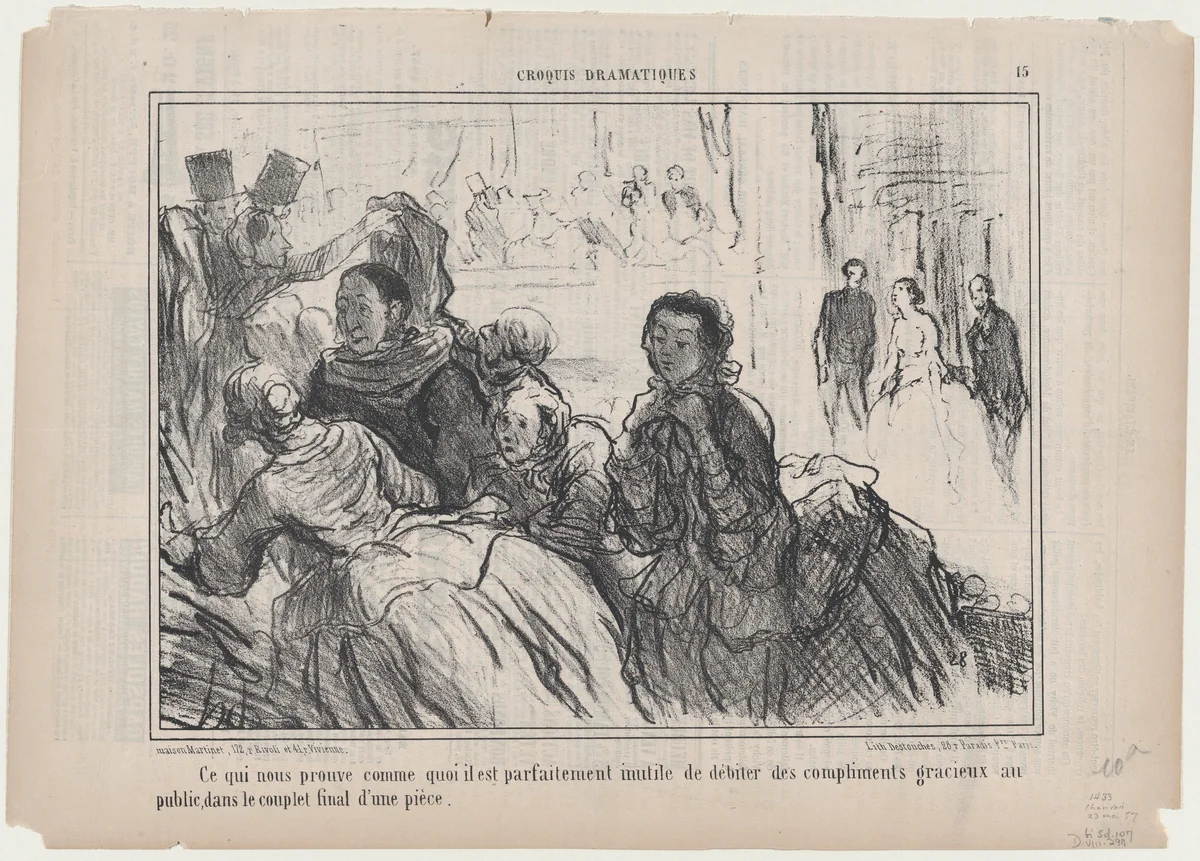 Ce qui nous prouve comme quoi il est... inutile..., from Croquis Dramatiques, published in Le Charivari, May 23, 1857 by Honoré Daumier, print, 1857