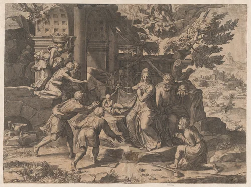 The Adoration of the Shepherds by Cornelis Cort, print, 1569