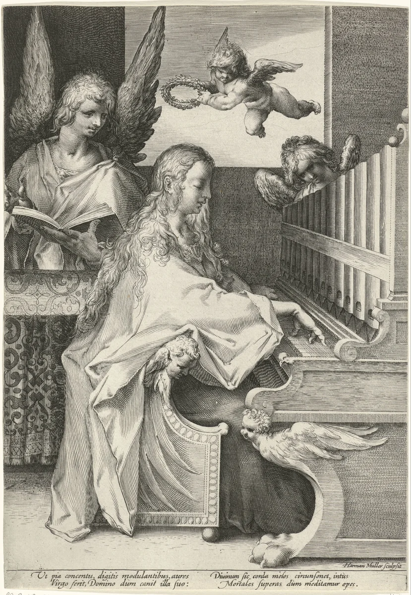 H. Cecilia spelend op het orgel by Unknown, print, 1590-1594