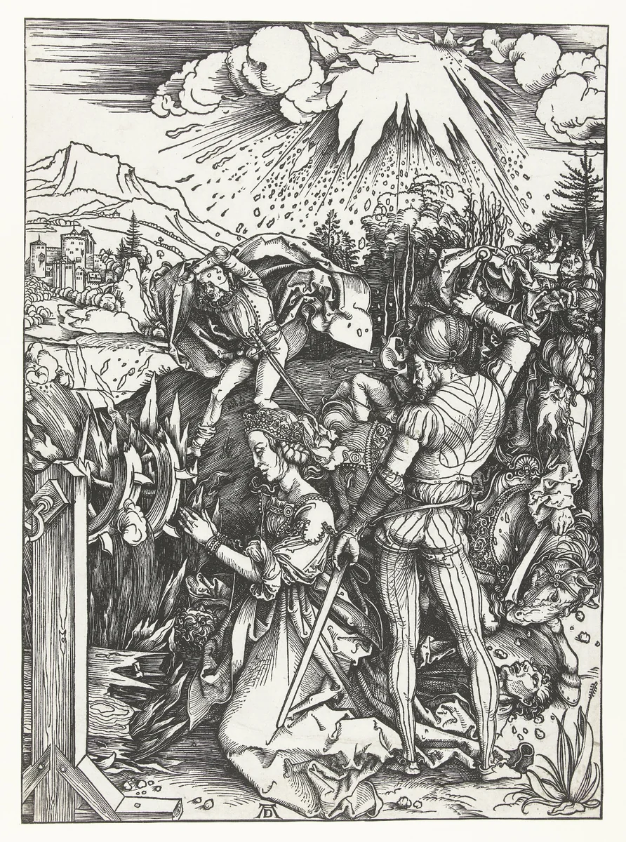 Het martelaarschap van de Heilige Catharina by Unknown, print, 1496-1500