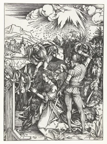 Het martelaarschap van de Heilige Catharina by Unknown, print, 1496-1500