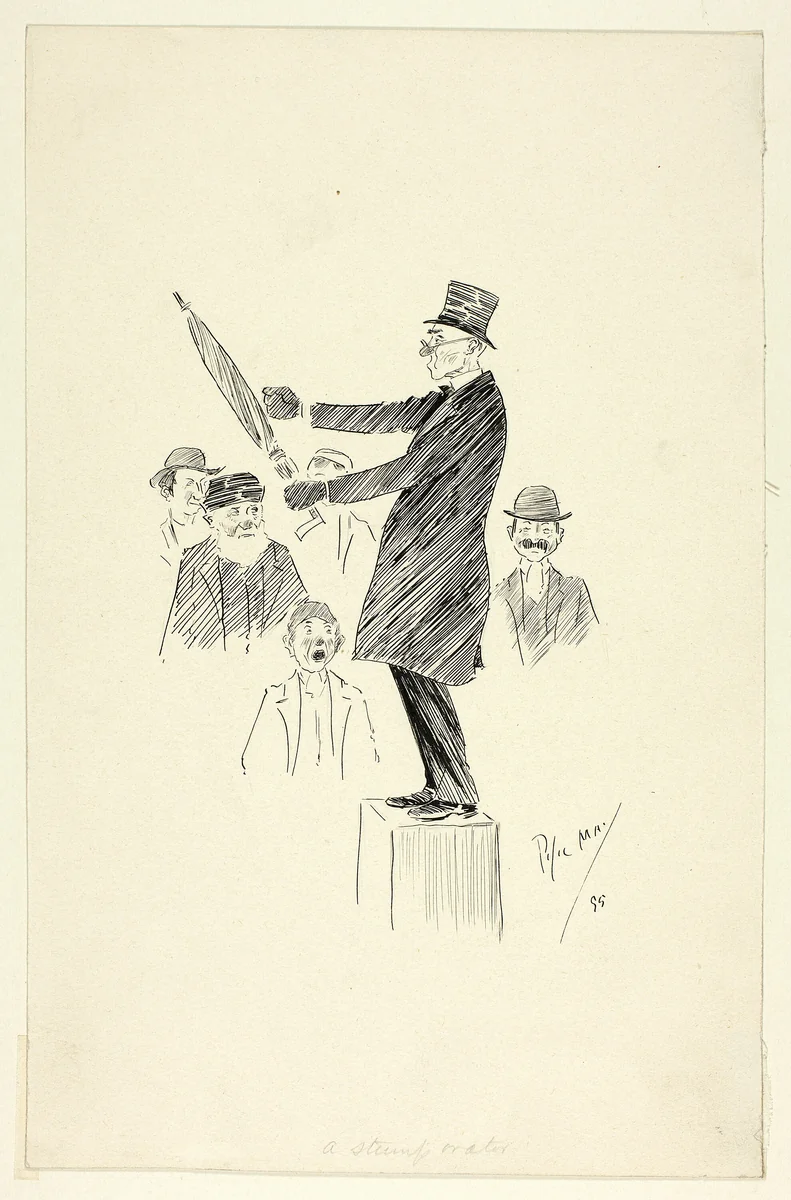 A Stump Orator by Philipp William May, drawing, 1899