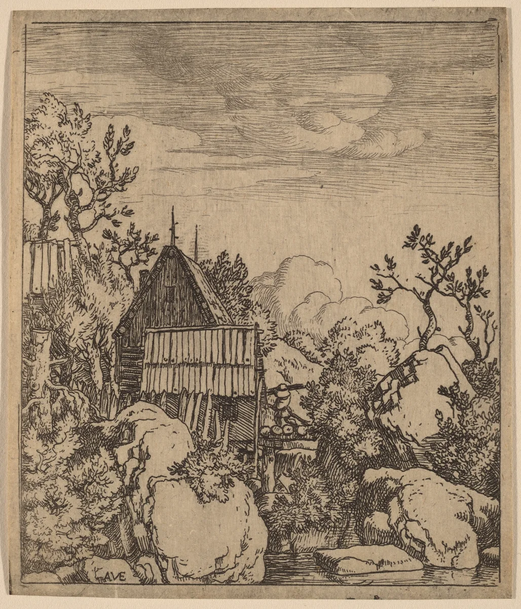 Man on a Small Wooden Bridge by Allart van Everdingen, print, 1645-1656