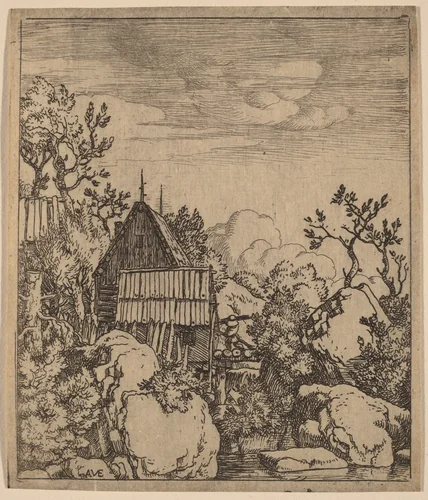 Man on a Small Wooden Bridge by Allart van Everdingen, print, 1645-1656