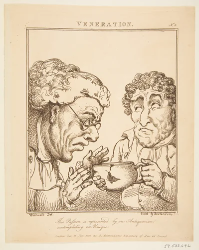 Veneration (Le Brun Travested, or Caricatures of the Passions) by Thomas Rowlandson, print, 1800