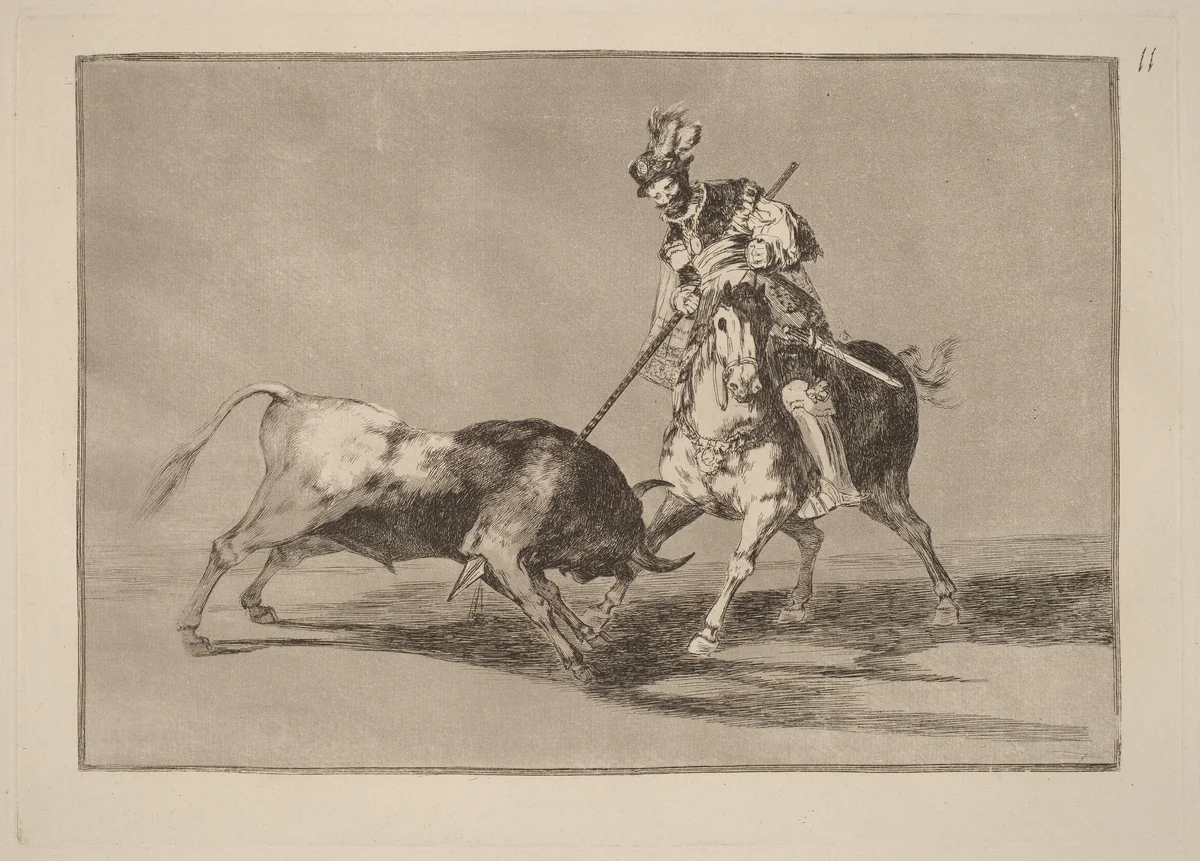 El Cid Campeador lanceando otro toro (The Cid Campeador Spearing Another Bull) by Francisco Goya, portfolio, 1816