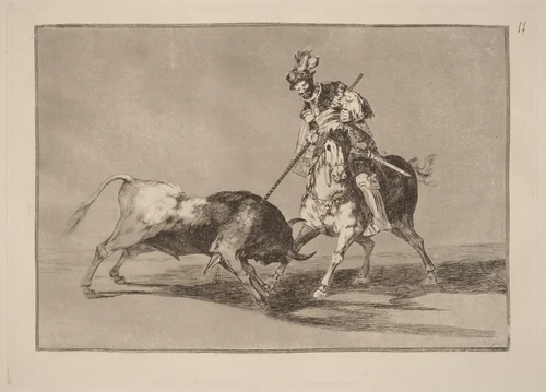 El Cid Campeador lanceando otro toro (The Cid Campeador Spearing Another Bull) by Francisco Goya, portfolio, 1816
