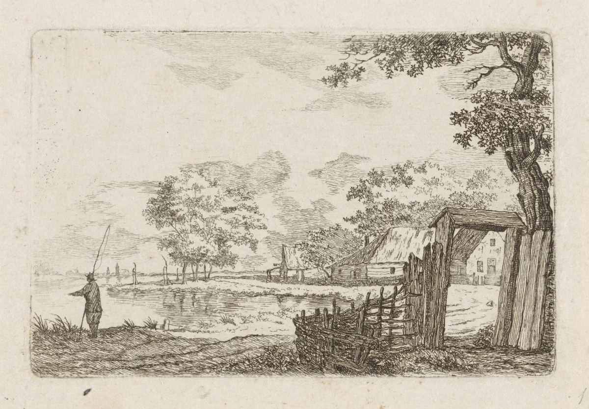 Landschap met visser by Hendrik Marcus Schouten, print, 1806-1835