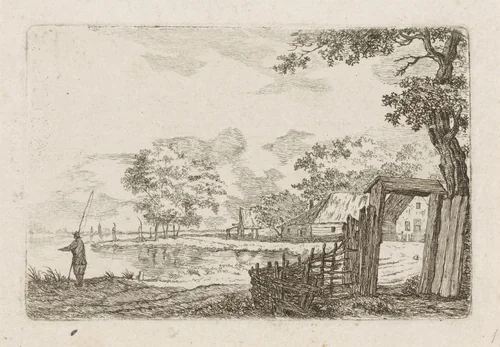 Landschap met visser by Hendrik Marcus Schouten, print, 1806-1835