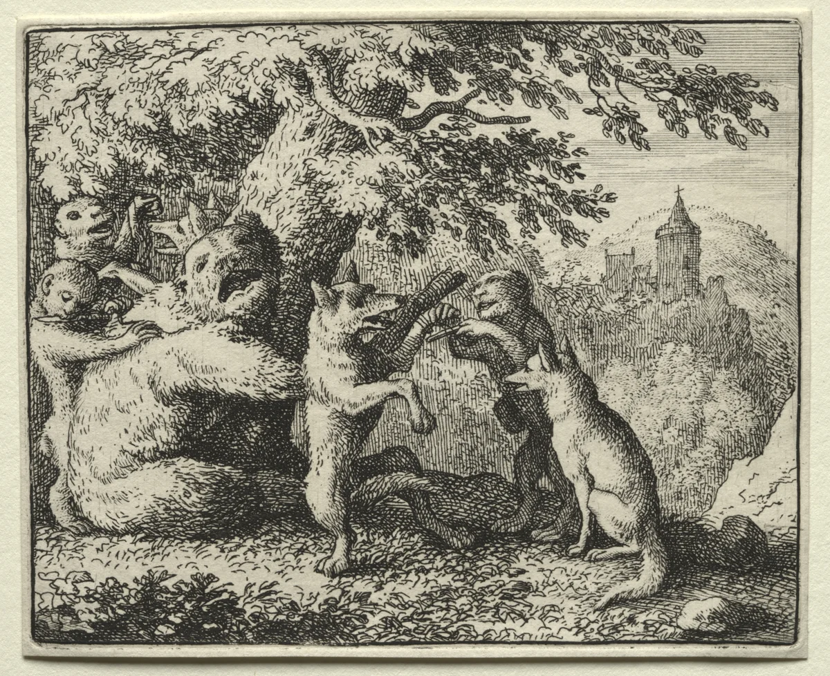 Reynard the Fox: Reynard Equipped for his Pilgrimage by Allart van Everdingen, print, 1650-1675