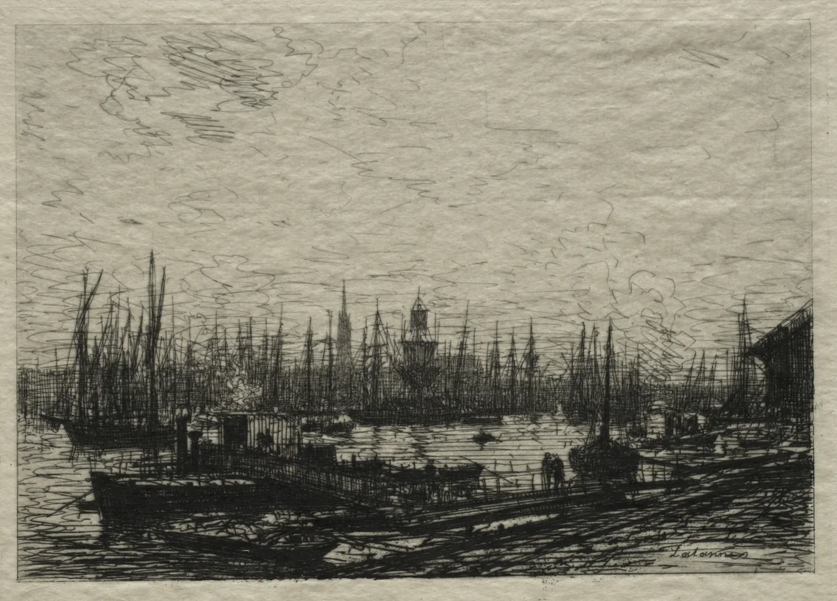 In the Bordeaux Harbor by Maxime Lalanne, print, 1869