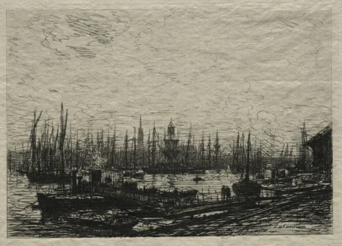 In the Bordeaux Harbor by Maxime Lalanne, print, 1869