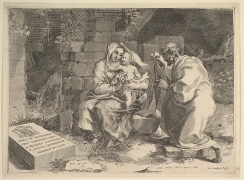 Holy Family (Repos pendant la fuite en Égypte) by Claude Mellan, print, 1635