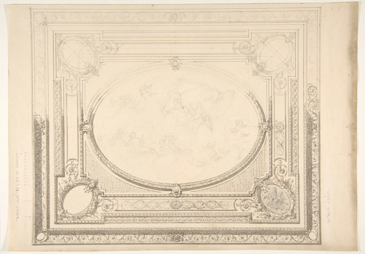 Design for a ceiling: the Grand Salon by Jules-Edmond-Charles Lachaise, drawing, 1850-1900