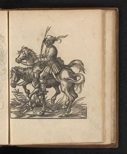 Boer met twee paarden by Unknown, print, 1578