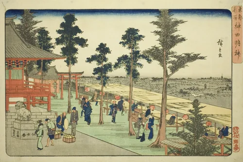 Kanda Myojin Shrine (Kanda Myojin), from the series "Famous Places in the Eastern Capital (Toto meisho)" by Utagawa Hiroshige (歌川広重), print, 1827-1843