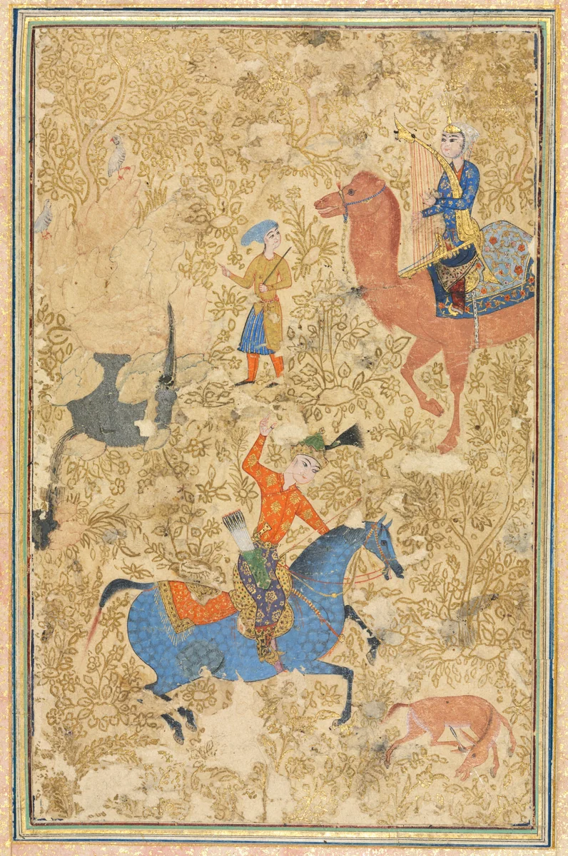 Bahram Gur and Azada, from a Shahnama (Book of Kings) of Firdausi (940-1019 or 1025) by Unknown, manuscript, 1500-1599