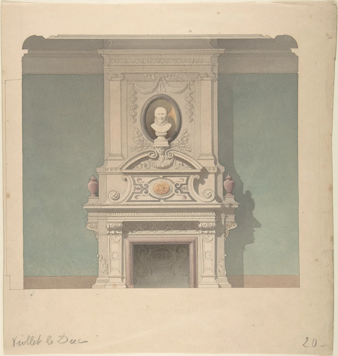 Design for Fireplace in French Renaissance Revival Style by anonymous, drawing, 1856