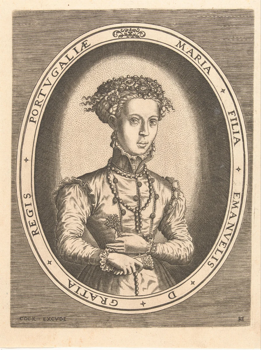Portret van prinses Maria van Portugal by Unknown, print, 1554-1556