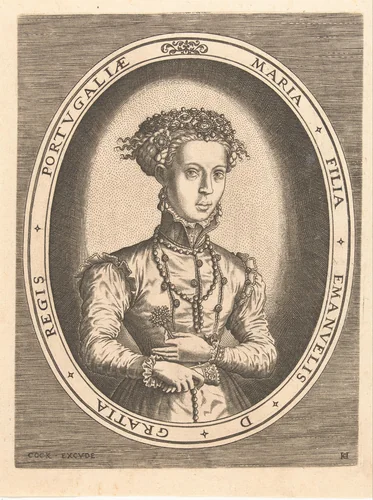 Portret van prinses Maria van Portugal by Unknown, print, 1554-1556