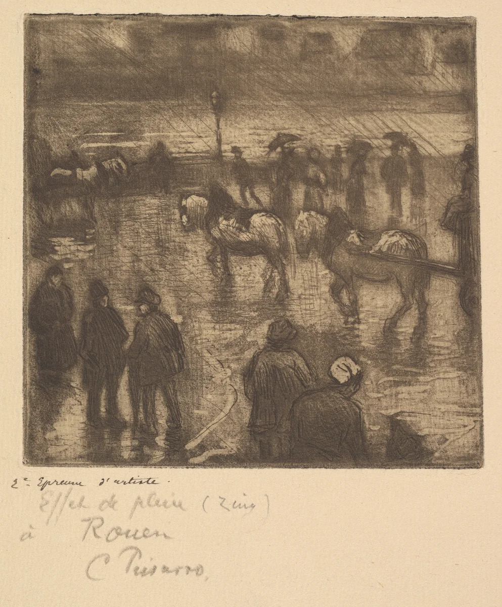 Impressions of Rain, Rouen by Camille Pissarro, print, 1883