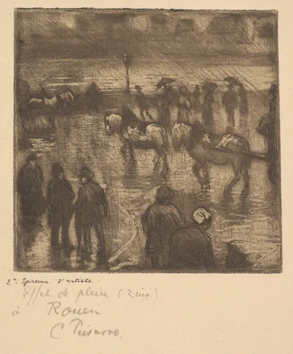 Impressions of Rain, Rouen by Camille Pissarro, print, 1883
