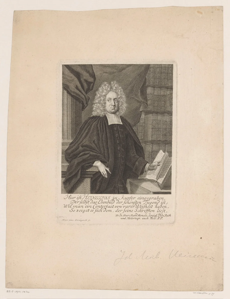 Portret van Johann Michael Heineccius by Martin Bernigeroth, print, 1723-1733
