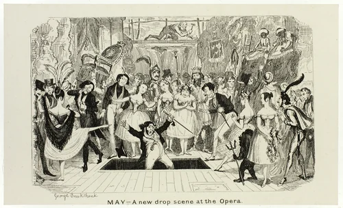 May - A New Drop Scene at the Opera from George Cruikshank's Steel Etchings to The Comic Almanacks: 1835-1853 by George Cruikshank, print, 1840