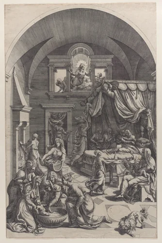 Birth of Saint John the Baptist by Diana Scultori, print, 1555-1588