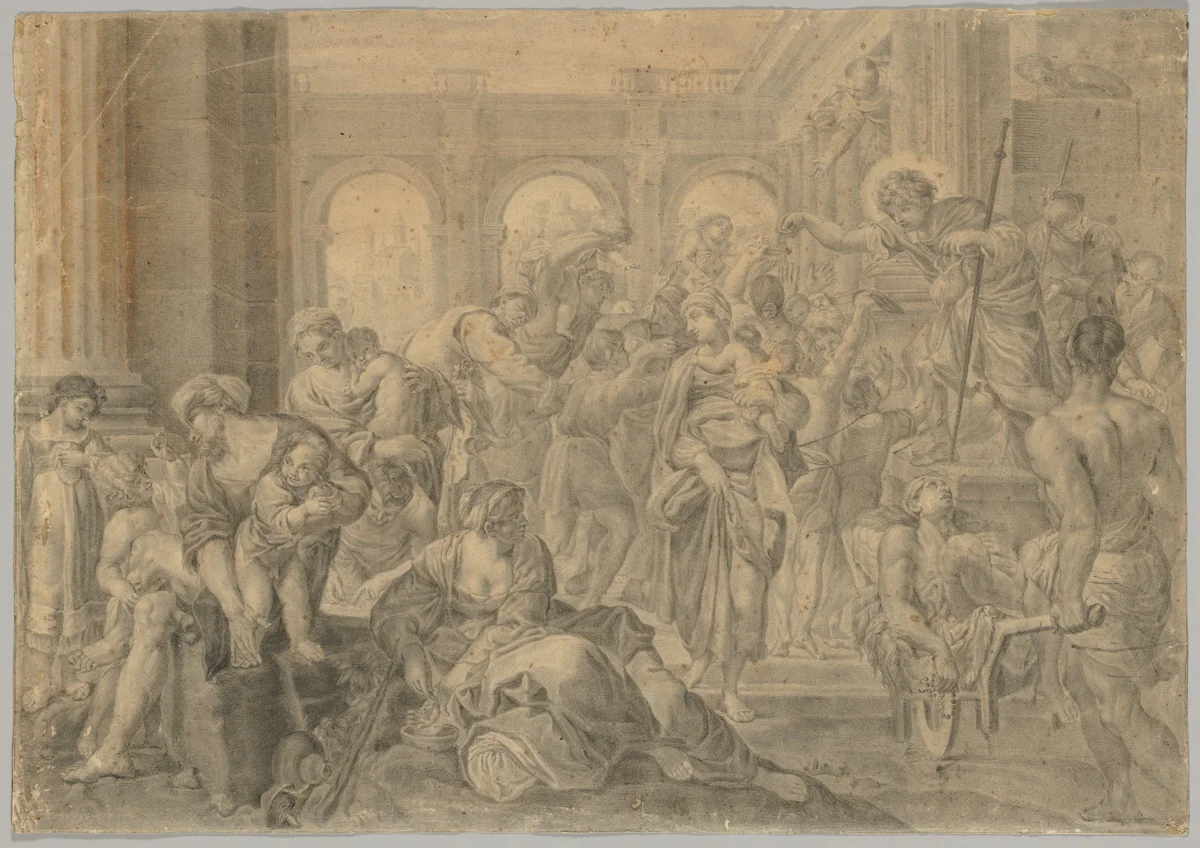 Copy of Annibale Carracci's St. Roch Giving Alms by Annibale Carracci, drawing, 1590-1699