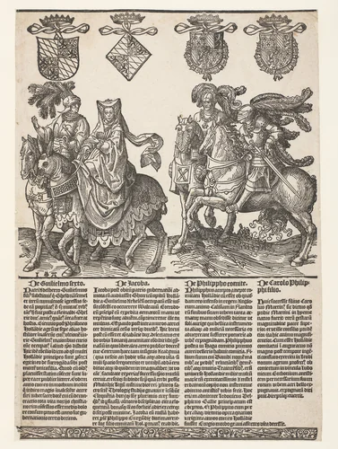 Willem VI, Jacoba van Beieren, Filips de Goede en Karel de Stoute by Unknown, print, 1518