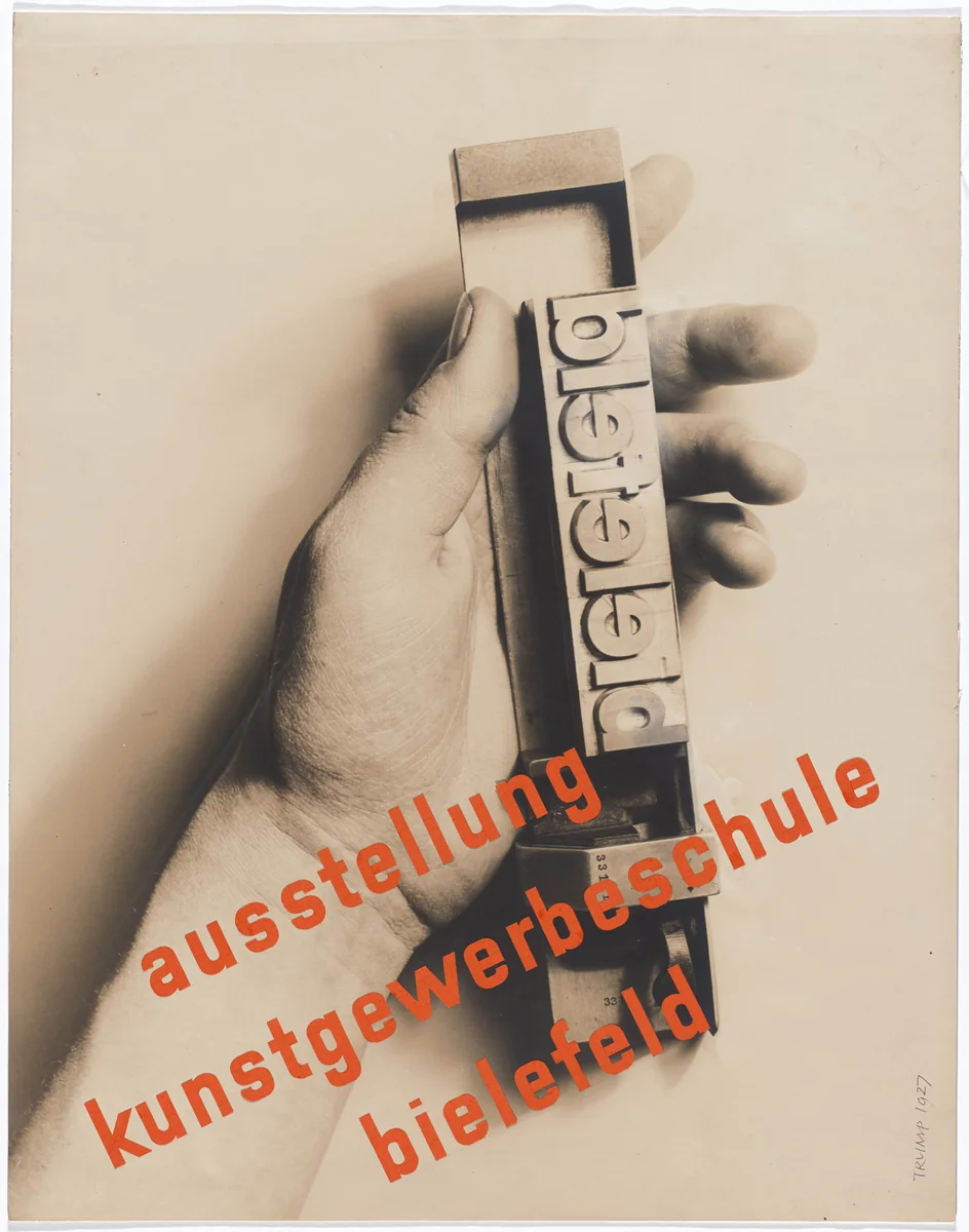 Poster design (unrealized) for Exhibition of the Bielefeld School of Arts and Crafts (Ausstellung Kunstgewerbeschule Bielefeld) by Georg Trump, drawing, 1927