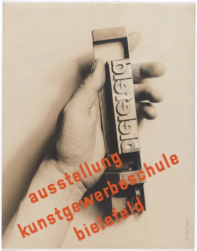 Poster design (unrealized) for Exhibition of the Bielefeld School of Arts and Crafts (Ausstellung Kunstgewerbeschule Bielefeld) by Georg Trump, drawing, 1927