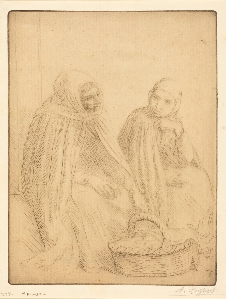 Egg-sellers, 1st plate (Les marchandes d'oeufs) by Alphonse Legros, print, 1837-1911