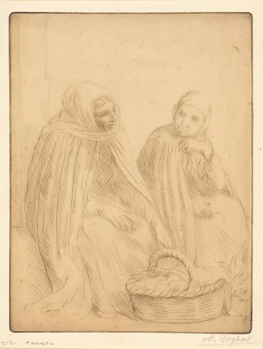 Egg-sellers, 1st plate (Les marchandes d'oeufs) by Alphonse Legros, print, 1837-1911