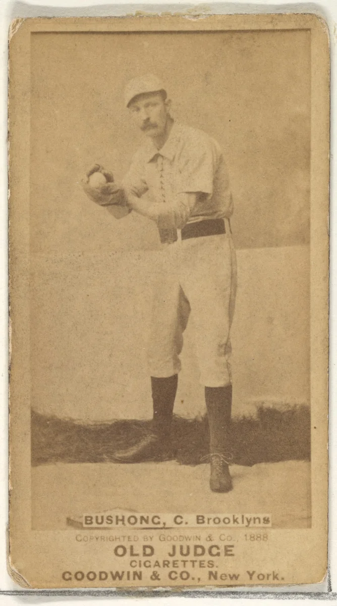 Bushong, Catcher, Brooklyn, from the Old Judge series (N172) for Old Judge Cigarettes by Goodwin & Company, photograph, 1888