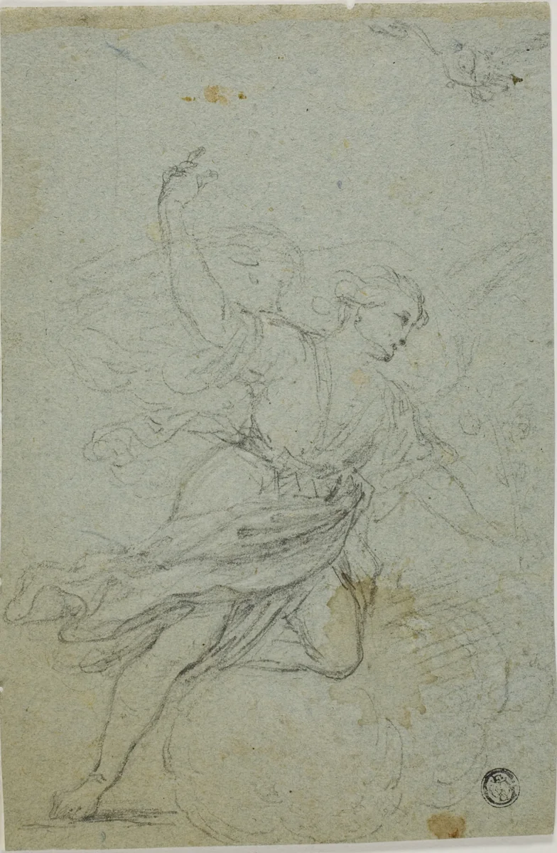 Angel Annunciate (recto); Samson and the Lion (verso) by Guido Reni, drawing, 1595-1700