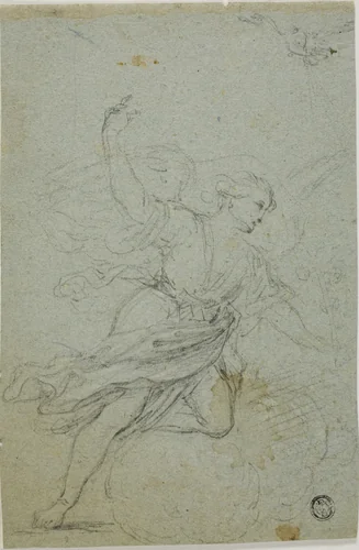 Angel Annunciate (recto); Samson and the Lion (verso) by Guido Reni, drawing, 1595-1700