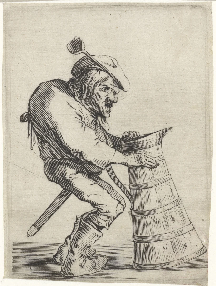 Gebochelde man met schenkkan by Cornelis Saftleven, print, 1632-1645