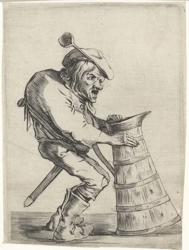 Gebochelde man met schenkkan by Cornelis Saftleven, print, 1632-1645