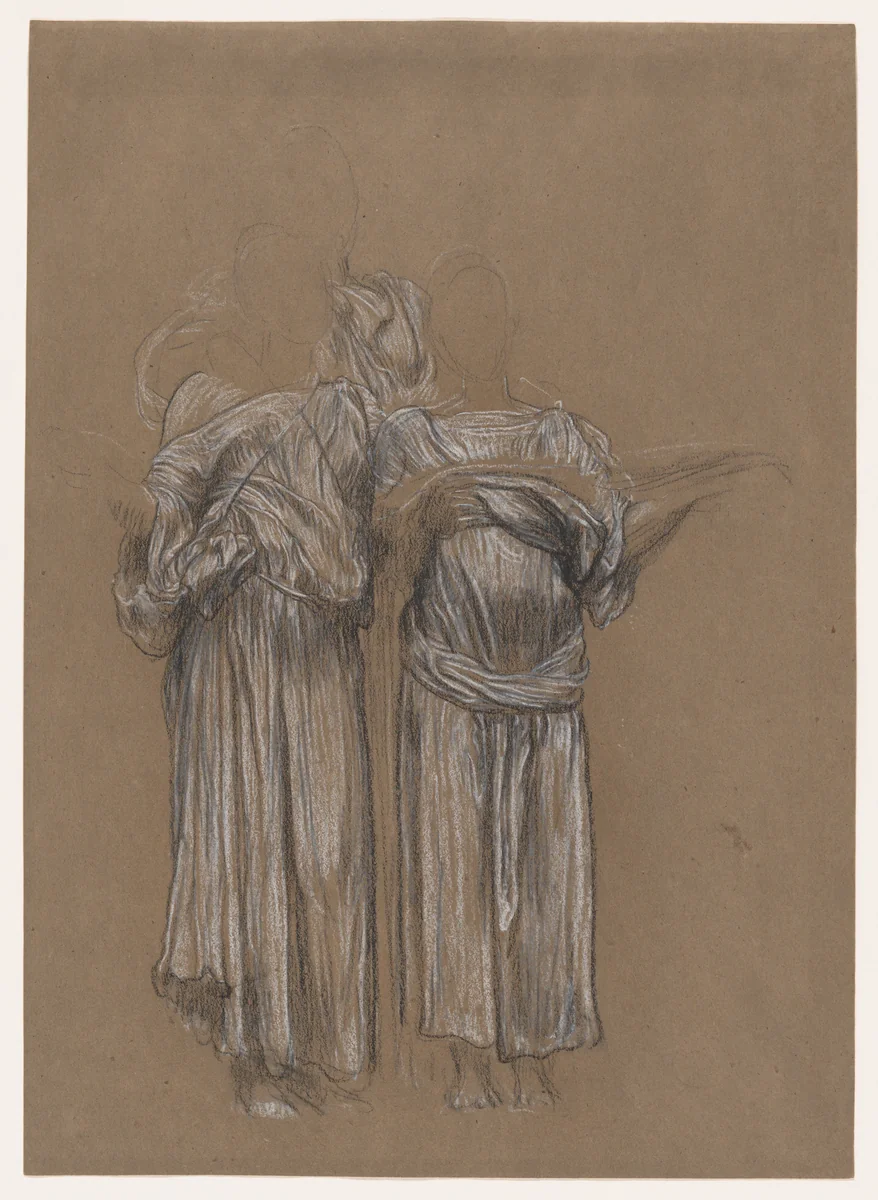Study of three standing draped female figures, for "Music" by Frederic Leighton, drawing, 1878-1888