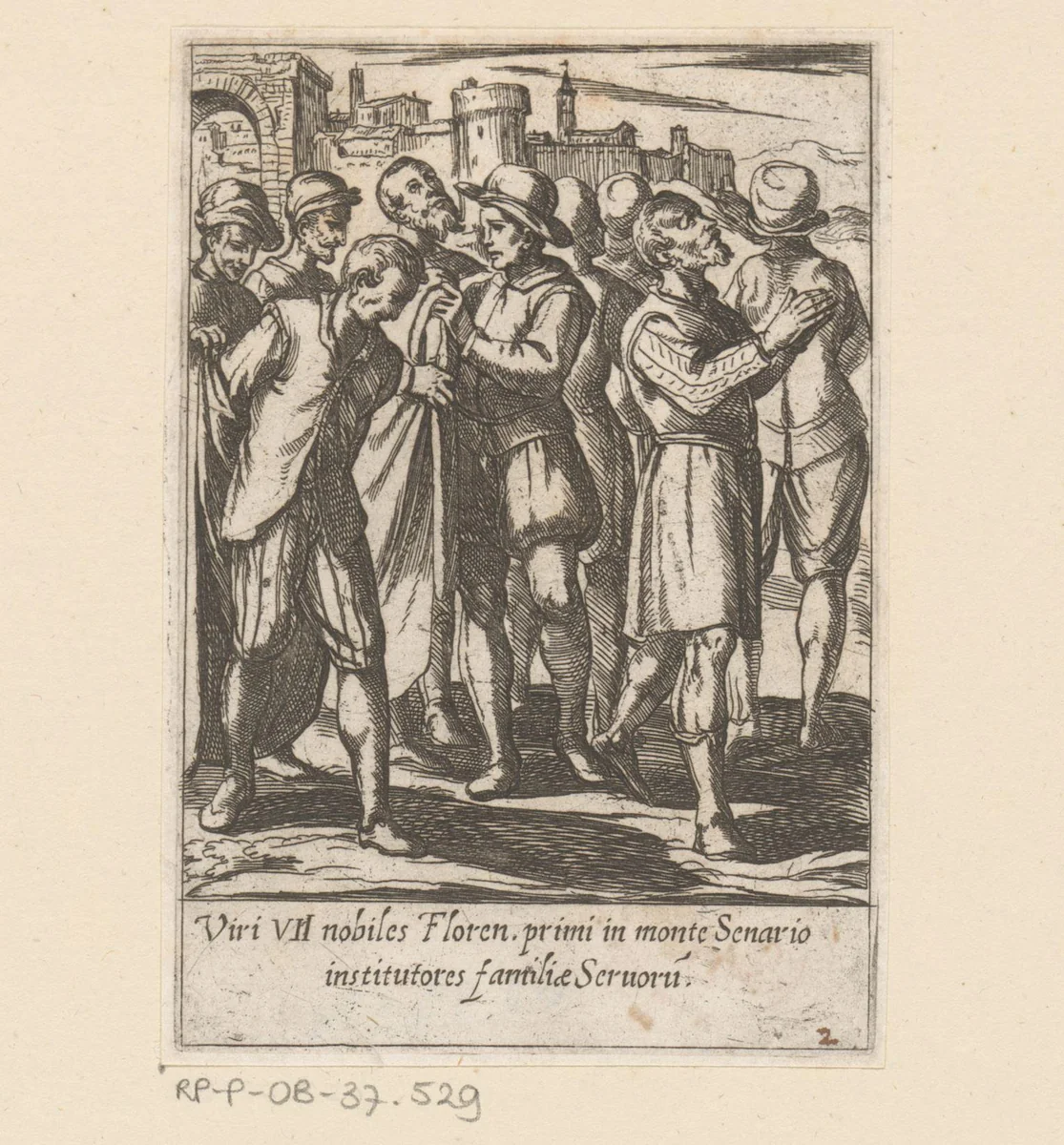 De zeven stichters van de servieten congregatie by Antonio Tempesta, print, 1591