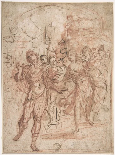 Scene of Celebration with Dancing and Music-Making (Jephtha and his Daughter?) by anonymous, drawing, 1675-1725