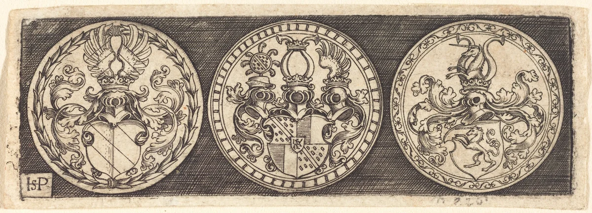 Three Medals with Coats of Arms by Sebald Beham, print, 1500-1550