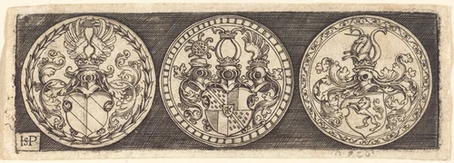 Three Medals with Coats of Arms by Sebald Beham, print, 1500-1550